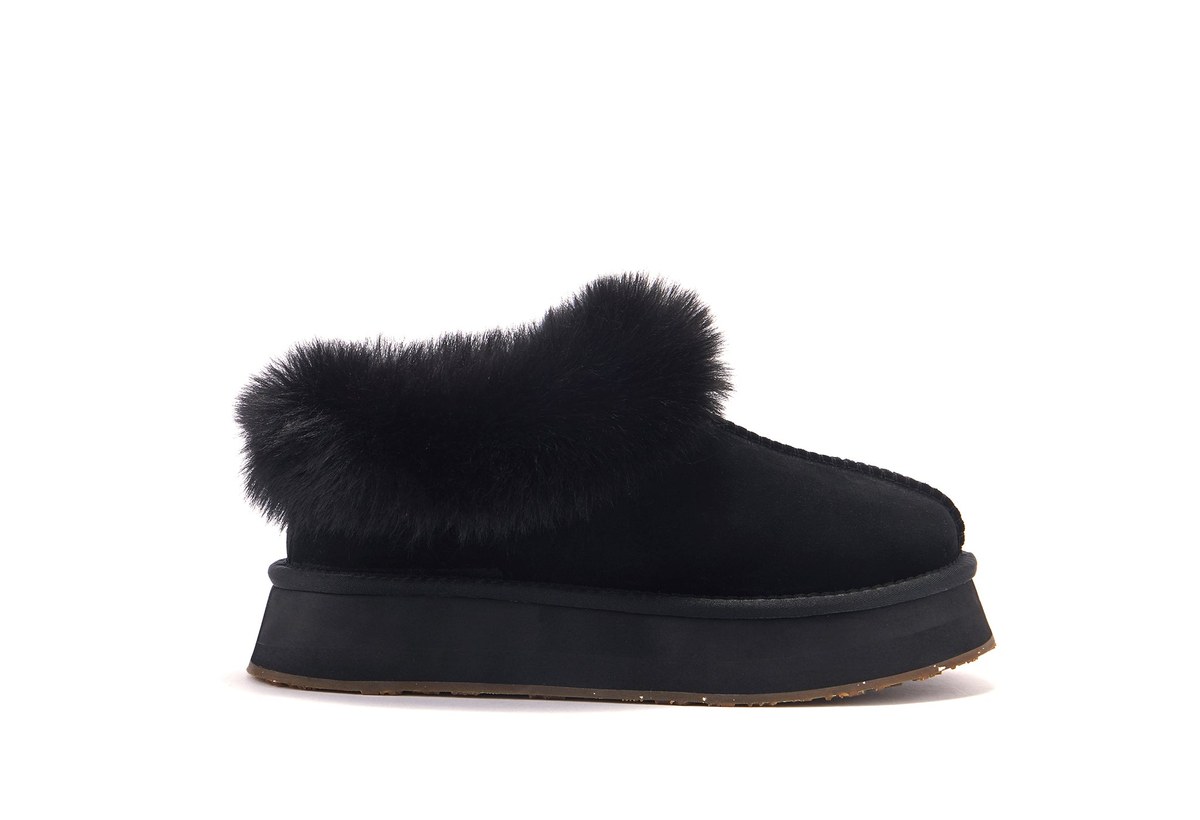 Black platform mule with a rounded front