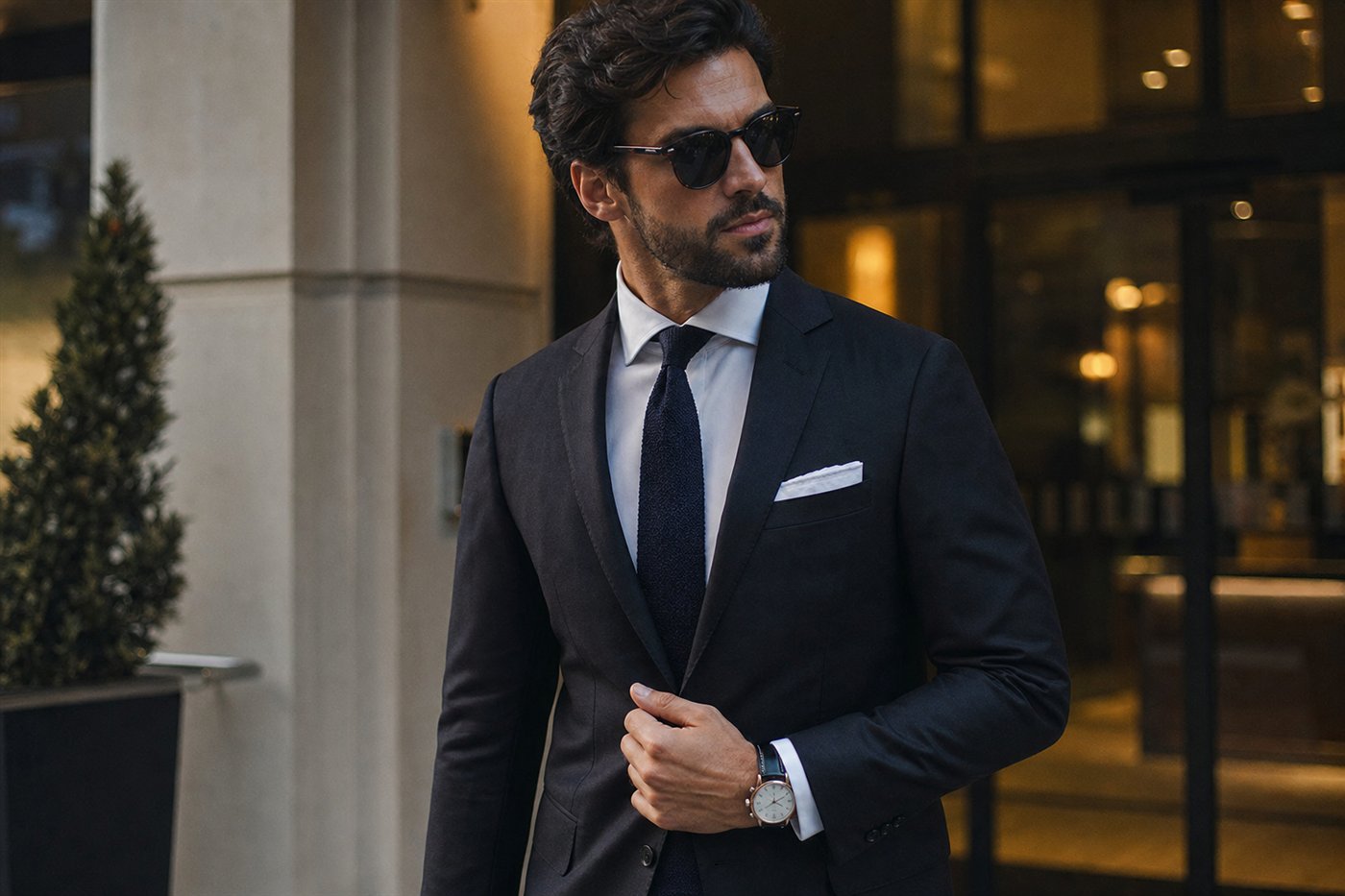 Mens celebrity-inspired style accessories with blazer and watch